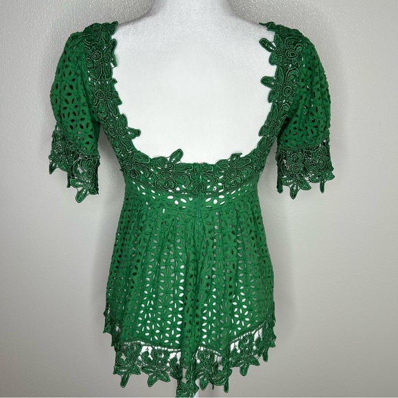 Moda International Victoria Secret Womens Green Crochet Square Neck Top Size 2 - Picture 6 of 8